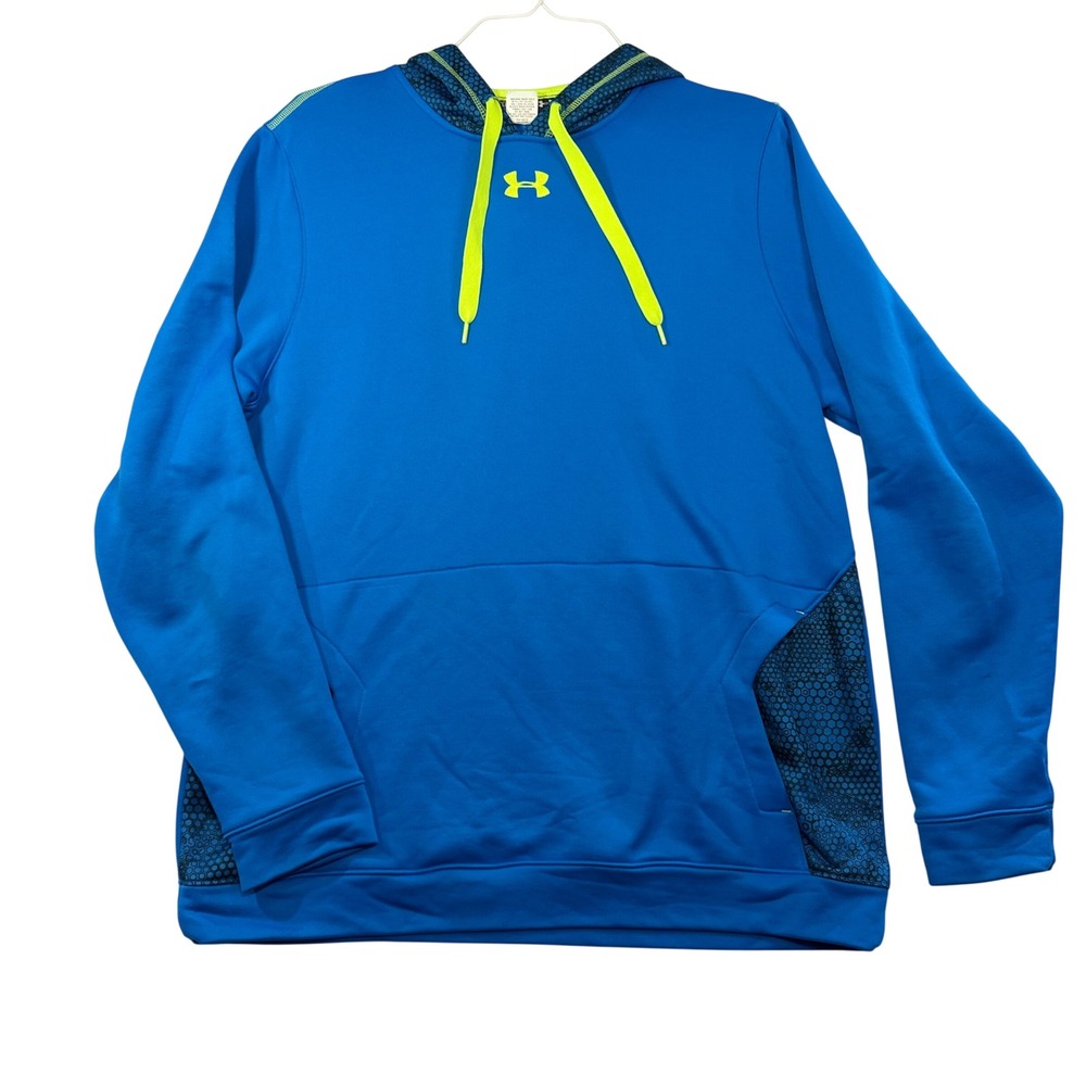 Under Armour Mens Blue Neon Yellow Loose Fit Hoodie Sweatshirt Large